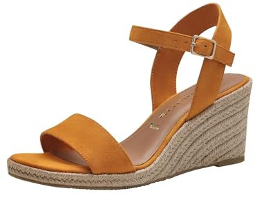 Tamaris Damen Plateau Sandalen Textil Vegan Keilabsatz Sommer; MANGO/gelb; 40