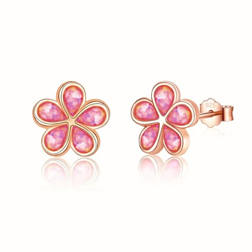 FAOMZQ Opal Ohrringe, Rosa Opal Ohrringe Schmuck Blumen Rose Vergoldet Silberschmuck 925 Sterling Hypoallergen Ohrstecker für Damen Mädchen
