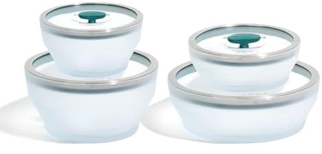 Anyday 8-Pc Microwave Cookware & Glass Food Storage Set with Plastic-Free, Stackable Airtight Steamer and Vented Lid for Reheating and Steaming Vegetables, Rice