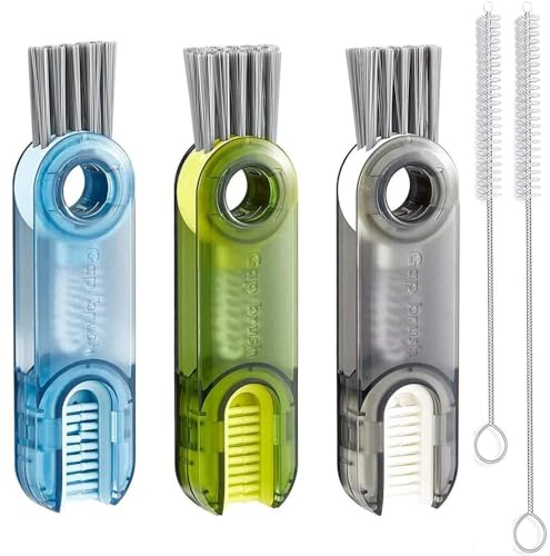 MUNSKT 3 in 1 Multifunctional Cleaning Brush, Cup Lid Cleaning Brush, Multifunctional Cleaning Brush, Tiny Bottle Cup Lid Detail Brush, Crevice Cleaning Brush,Three colors