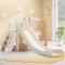 5 in 1 Kinderrutsche Indoor und Outdoor für ab 3-6 Jahr, Kinder Spielplatz mit Rutsche, Klettern, Stauraum, Schaukel und Basketballrahmen, Kleinkinderrutsche Babyrutsche Gartenrutsche (Braun)