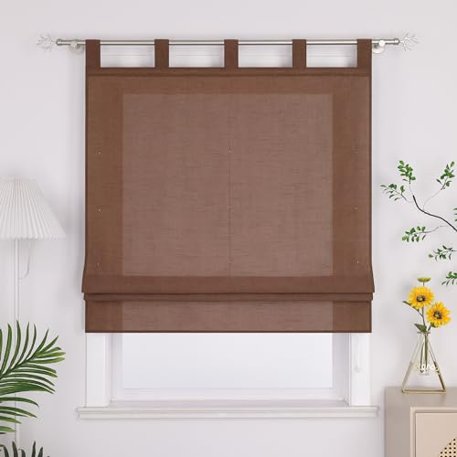 Joyswahl Raffrollo mit Schlaufen Uni Raffgardinen Wohnzimmer Fenster Vorhänge Bestickt Bändchenrollo »Alwine« Blickdicht BxH 140x140cm Braun 1er Pack
