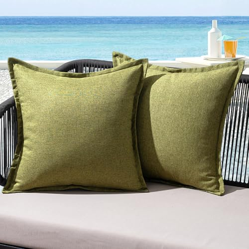 MIULEE Outdoor Kissen Wetterfest Kissenbezug Wasserdichter Dekorative Kissenbezüge Leinen-Optik Sofakissen Dekokissen für Garten Sofa Couch Wohnzimmer Schlafzimmer 2er Set 50x50cm Dunkelgrün