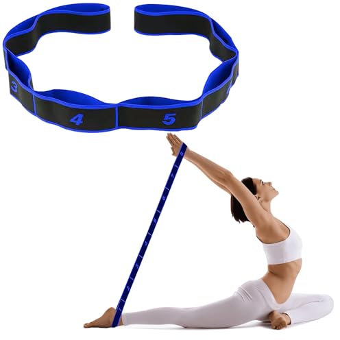 SULIVES Yoga Straps for Stretching, Back Pain & Gymnastics Equipment, Highly Elastic Yoga Stretching Strap with 8 Loops for Stretch Bands, Physical Therapy, Yoga, Dance, Flexibility Training, Blue