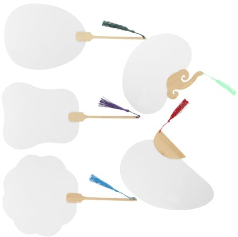 Zerodeko 5pcs Hand Held Paper Fan Blank Round Chinese Paper Fans for Boys and Girls Adults Diy Drawing Art White Surface