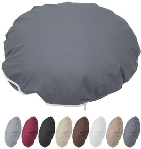 Nurtextil24 Kissenbezug Rund 100cm Ø Durchmesser Anthrazit Reißverschluss 1m Bodenkissen Sitzkissen Rundkissen Stuhlkissen 100% Baumwolle Bettkissen Sofakissen Kopfkissen Hülle Überzug