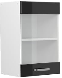 Vicco Armario de Cocina con Vidrio R-Line, Negro Brillo Intenso/Blanco, 40 cm