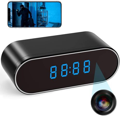 Spy Camera WiFi Hidden Camera Clock FREE SD CARD Wide Angle Wireless Home Office Security Indoor Camera Secret Camera Nanny Spy Cam Surveillance Camera with App Control Night Vision Motion Detection