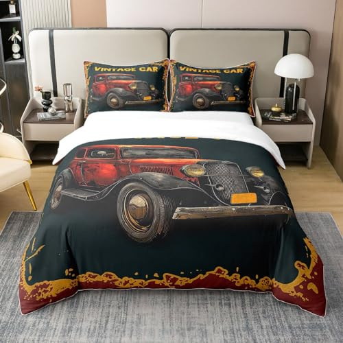 richhome Oldtimer 100% Natur Baumwolle Bettbezug 135x200,Classic Retro Old Car Games Bettwäsche Set,Traditional Old Vehicle Comforter Cover Bedding (No Comforter)