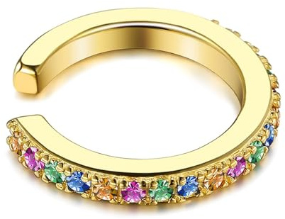 Earcuffs Gold, Ohrklemme Silber 925 Band Boho Ohrringe mit Bunt Rundschliff Zirkonia 925 Silber