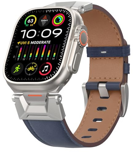 Bouixel Correa de piel auténtica compatible con Apple Watch Ultra/Ultra 2 correas de 49 mm, 45 mm, 44 mm, 42 mm, correa de cuero resistente para hombre con conector de metal para iWatch Ultra/Ultra 2