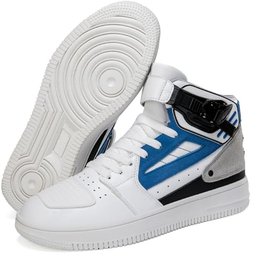 DJFOG Stivali da moto comodi unisex, stivali da bici da cross resistenti alle intemperie in pelle microfibra, scarpe da equitazione per moto alla moda, supporti per la caviglia,Blu,37