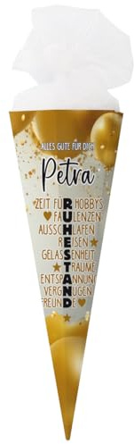 Lustapotheke® Witzige Schultüte für Rentner, mit Wunschname personalisiert, 80 cm (Gold Groß)