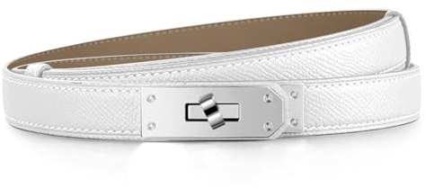 Tonsunul Gürtel Damen, Ledergürtel Damen, Klassisch Einfarbig Belt Women, Metall Drehverschluss, Elegant Weiß Mit Silber Schnalle, Verstellbar, Geeignet Für Geschenk Muttertag Und Tägliches Tragen