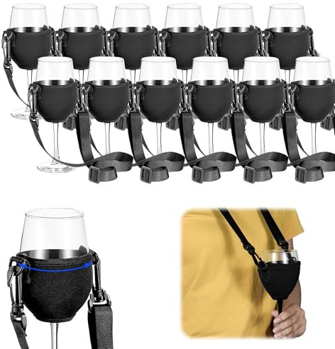 12 Stück Weinglashalter zum Umhängen, Weinhalter Umhängen Hals, Weinglas Halterung Umhängen, Becher zum Umhängen Stoff Tragbar für Outdoor-Aktivitäten, Weihnachten, Geburtstag, Hochzeit, Party