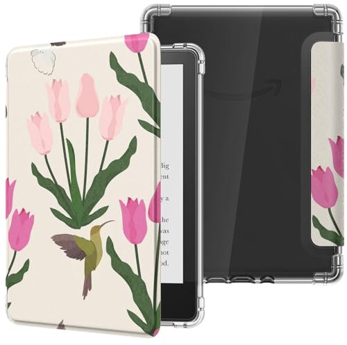 MoKo Coque pour Universel 6 Pouces Tablet et eBooks 2022, Étui de Protection Ultra Clair en TPU Souple et Transparent avec Auto Réveil/Sommeil pour Tablet et E-Readers, Tulipe