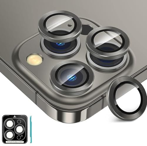 Fewdew Protection Objectif Caméra pour iPhone 16 Pro Max/iPhone 16 Pro,9H Film lentill de Protection [Le verre rayure] [Ultra HD] Anneau individuel en métal Caméra Protecteur,Noir