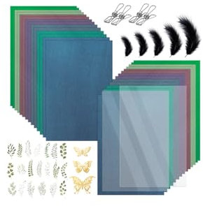 62 Stück Cyanotypie Papier Kit,A5 Hochempfindliches Sonnendruckpapier Naturdruckpapier mit 2 Acrylblatt und 32 Schablonen,Sonnenpapier für Kinder Erwachsene Handwerk DIY zum Basteln