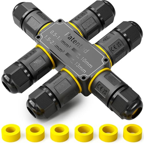 PEBA Kabelverbinder Wasserdicht 3 polig, 6-Wege IP68 Wasserdichte Kabelverbinder 4-12 mm Kabeldurchmesser, Verteilerdose außen, Verbindungsklemme mit Hebel für Outdoor, Abzweigdose Schwarz