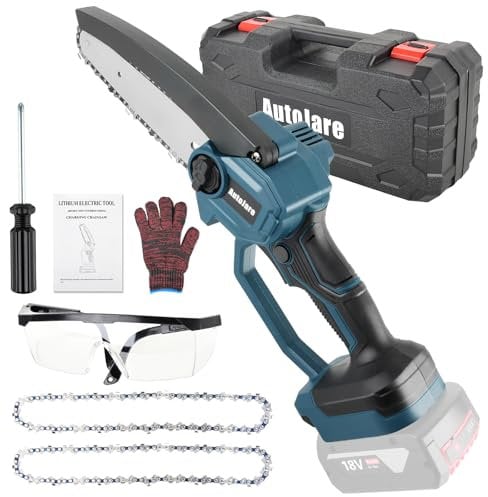 AUTOJARE 6 zoll Mini Kettensäge Kompatibel mit Bosch 18V Akku Bürstenlose Motor Akku Kettensäge mit 2 Ketten Elektro Säge zum Schneiden von Zweigen und Holz (ohne Batterie)