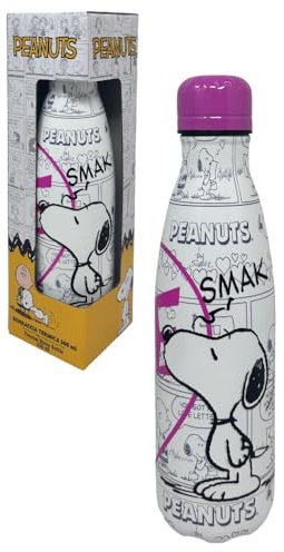 CARTOON Bottiglia termica in acciao inossidabile con tappo svitabile, borraccia termica in acciaio inox per bambini ragazzi, 500 ml (Snoopy, bianco)