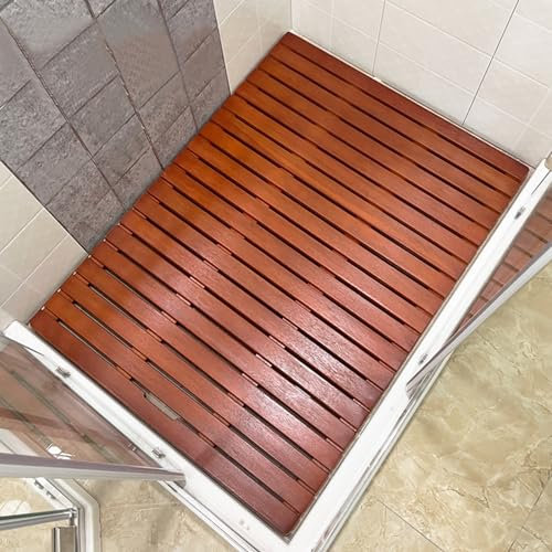 Badematte aus Holz für Badezimmer, rutschfeste Duschmatte, rechteckig, Duckboard, Entenbrett, wasserdicht, Bambusmatte, Rot-Walnussholz, Heim-Spa-Zubehör (40 x 95 cm)