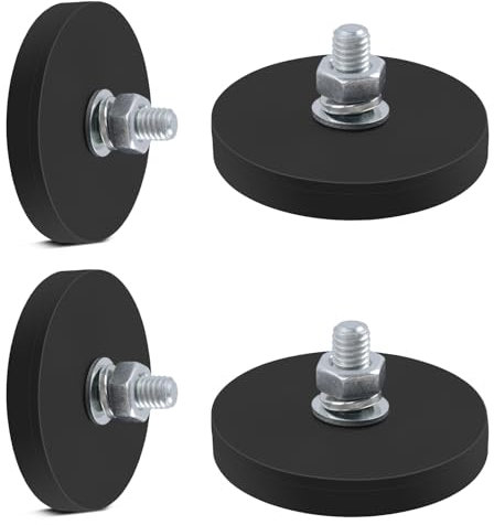 Aenienoe Magnet mit Gewinde Neodym Magnete Gummiert 43mm Magnetfuß Anti-Rutsch 15kg Haftkraft Magneten Extra Stark Sehr M6 Schrauben Magnetischer Montagesockel für Lichtleisten, Fahrzeuge 4 Stück