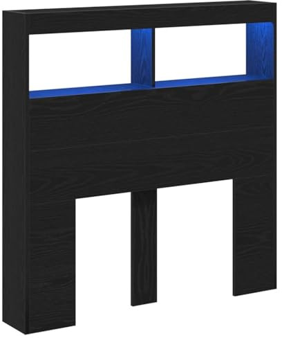 vidaXL Headboard Cabinet with LED Black Oak 100x17x102 cm