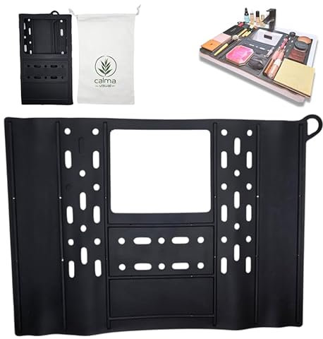 Calma visual Cubre lavabo maquillaje-Organizador de maquillaje-Alfombrilla de silicona para lavabo-Base maquillaje lavabo-Limpiador de brochas-Organizador mueble baño-Alfombrilla fregadero