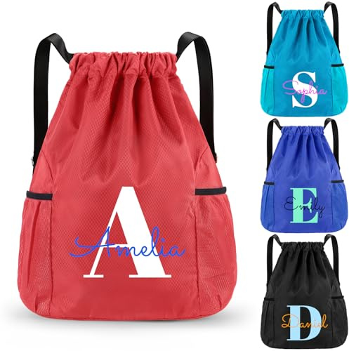 Fyore personalisierter Rucksack mit Kordelzug mit Logotext, Turnbeutel Sportbeutel für Herren Damen, Verstellbar Gym Bag Gymsack mit Innentasche für Sport Reisen Schule Strand, 41x30cm