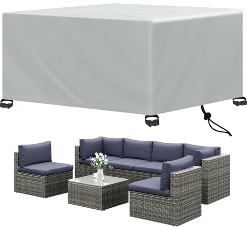 Heavy Duty 420D Oxford Fabric Garden Furniture Cover - Waterproof, Windproof & Dust Proof Protection with Secure Buckle Fastenings for Patio Rattan Sofa Table Chair Sets (Rectangular, 250x90x50cm)