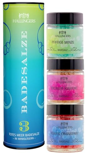 Hallingers 3er Badesalz-Geschenk-Set mit Totes Meer-Salzen, fix & fertig als Geschenk verpackt - Made in Germany