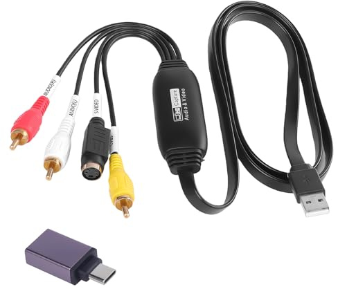 Kryolithm Convertisseur VHS Numérique de Capture USB 2.0 de vidéo 1080P, Adaptateur de Capture USB avec RCA/AV/Scart, Digitaliseur de Cassettes VHS Lecteur, VCR, PC, DVD pour Windows & Mac OS