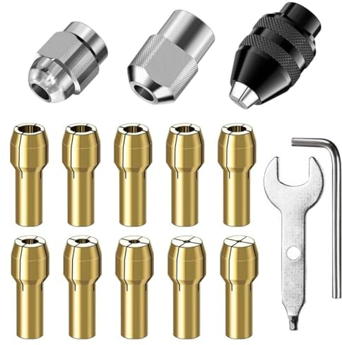Chuck Collet Kit, 16 Pcs Drill Chuck Collet Set, Collet Nut Kit Brass Collet Set 4486 Rotary Tool Keyless 0.8-3.2mm Shank Replacement Metal Nut Rotary Tool Accessory 3000 4000 7700 8200