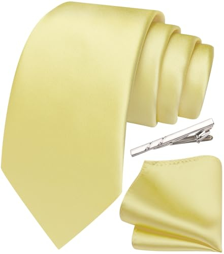 Ailisus Gelb Krawatte Herren Klassisch Seiden Krawatten und Einstecktuch Krawattenklammer Set Für Hochzeit Business