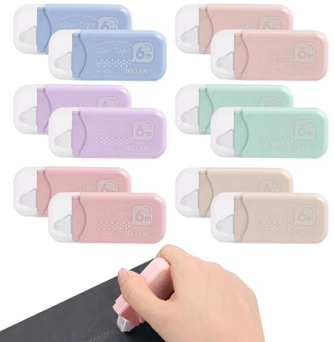 12Pcs Glue Tape Roller, 6m x 6mm Double Sided Tape Dispenser, for Scrapbooking Supplies Crafting Cards