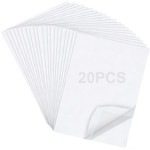 20 Stück A4 Doppelseitige Klebefolie Transparent, A4-Format Weiße Doppelseitige Selbstklebende Folie, PET Klebeblätter zum Schneiden für Basteln, DIY, Heimdekoration, Fotoalben und Geschenkverpackung