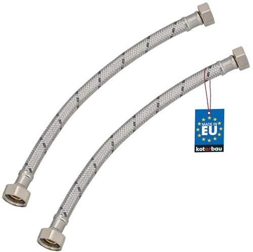KOTARBAU® Flexschlauch 1/2“ x 3/8“, Wasserschlauch, Panzerschlauch 30 cm | 2er Set, Anschlussschlauch für Armatur, Schlauch Für Wasserhahn, Edelstahlummantelt, Silber
