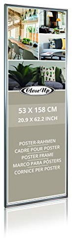Close Up Posterrahmen, Wechselrahmen 53 x 158 cm, Silber - mit bruchfester PVC-Scheibe, Kunststoff Bilderrahmen für Langbahnposter, Türposter und Bilder