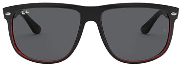 Ray-Ban Unisex RB4147 Boyfriend Square Sunglasses, Matte Black On Red Transparent/Dark Grey, 60 mm