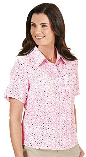 Chums Ladies Short Sleeve Pintuck Printed Blouse with Peter Pan Collar Top and Pintuck Front Detail for Women Pink 12