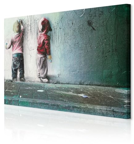 decomonkey Wandbilder Banksy Graffiti 90x60 cm 1 Teilig Leinwandbilder | Strukturleinwand, Holzkeilrahmen, Bild auf Leinwand, Kunstdruck, Wanddeko, Wohnzimmer, Wanddekoration, Street Art