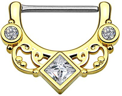 Piercingfaktor Brustpiercing Brustwarzen Intimpiercing Nippelpiercing Barbell Intim Nippel Brust Piercing Clicker Ring Tribal Kristall Quadrat Gold