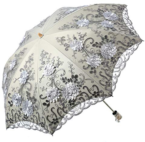 LCY Parapluie pare-soleil pliable pour femme, en dentelle brodée à double niveau, anti-UV, pour soleil/pluie/neige, gris, Etichettalia unica