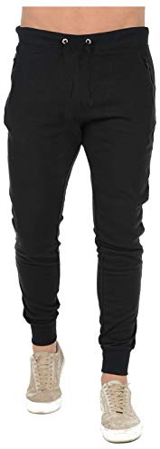 MyShoeStore Mens Slim Fits Tracksuit Bottoms Skinny Joggers Sweat Pants Fleece Jogging Ribbed Cuffed Ankle Waist Band Casual Gym Work Out Combat Track Jog Trousers Sweat Pants (Fleece Black,S)