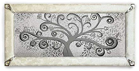 ARTEMA Quadro boreale Ecopelle Crema Albero della Vita 24 Glitter Argento 139x69cm
