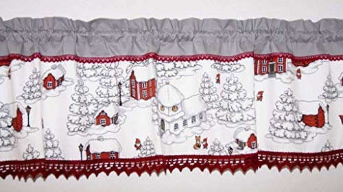 Nr. 998 Scheibengardine, Weihnachtsgardine, Weihnachtsgardinen, Winterlandschaft grau/weiß, Spitzen