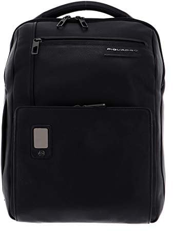 PIQUADRO Akron Zaino grande in pelle porta PC 15.6 a due scomparti e schermatura RFID, Nero
