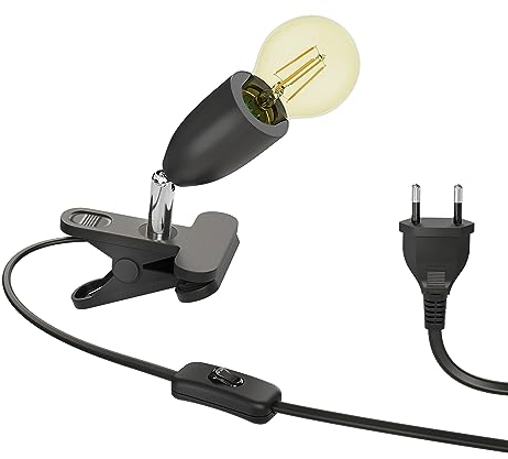 ledscom.de E27 Klemmleuchte LIK, schwarz inkl. E27 Lampe 471lm Gold Vintage extra-warm-weiß