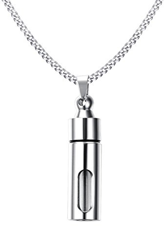 PJ JEWELLERY 1/2/3/4/5 Set Stainless Steel Glass Container Vial Tube Cremation Urn Ashes Memorial Pendant Necklace for Men Women,24 Chain Black/Silver/Gold Plated